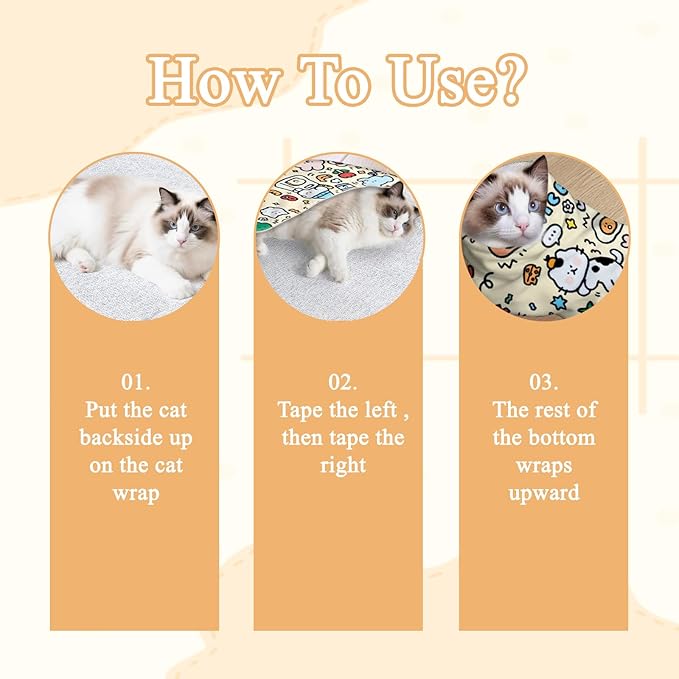 27.6x27.6 Cat Wrap for Cutting Nails, Cat Grooming Wrap with Pet Hair Removal Glove, Cats Restraint for Nail Clipping Ear Cleaning Teeth Brushing-PawvioPets