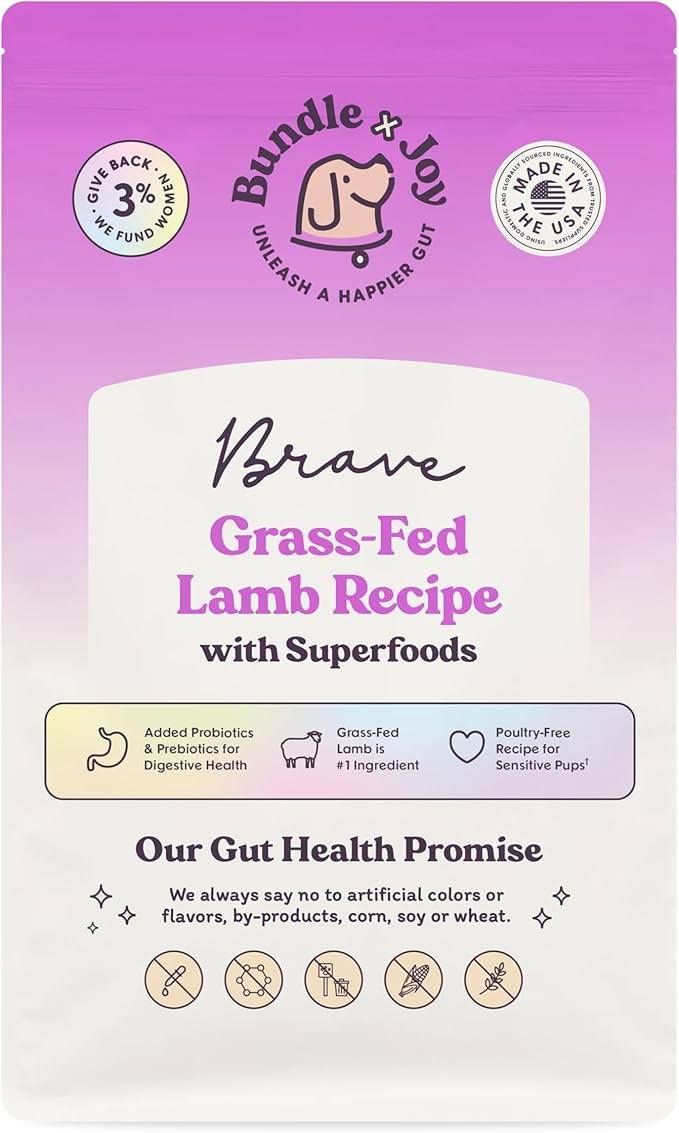 Brave Probiotic Dog Food Dry, Lamb, 18lb Bag, Natural Grain Free Adult Kibble for Digestive Health Made with Real New Zealand Lamb, 20 Plant Based Superfoods, Corn, Poultry & Soy Free-PawvioPets