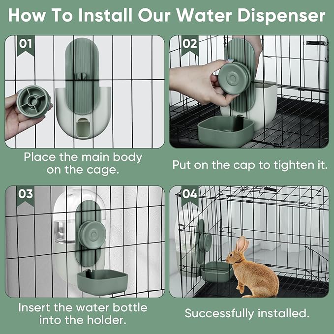 28oz Hanging Automatic Water Dispenser，Rabbit Water Bottle,Bunny Guinea Pig Ferret Water Bowl for Cage,Suitable for Small Animal Puppies(Cage Grid Spacing Over 1.2'') (Green)-PawvioPets