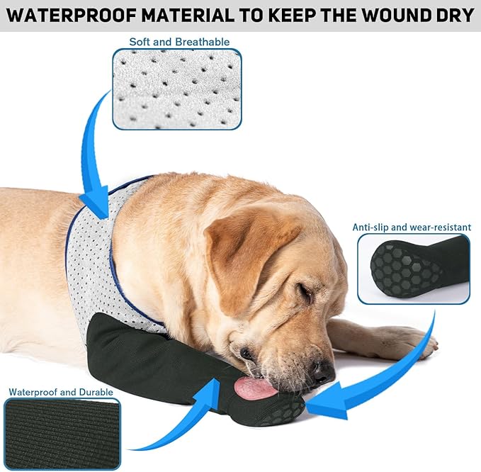 COODEO Dog Socks to Prevent Licking Paws, Healing Boots & Paw Protectors with Non-Slip Bottoms for Wound Protection, Waterproof Sleeve Shoes for Licking（Grey，3XL_Left-PawvioPets