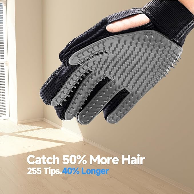 Cat & Dog Grooming Gloves for Shedding - Efficient Deshedding Pet Grooming Gloves 2-in-1 Deshedding Brush & Massage Mitt-Safe for Dogs & Cats (1 Pair Gray)-PawvioPets