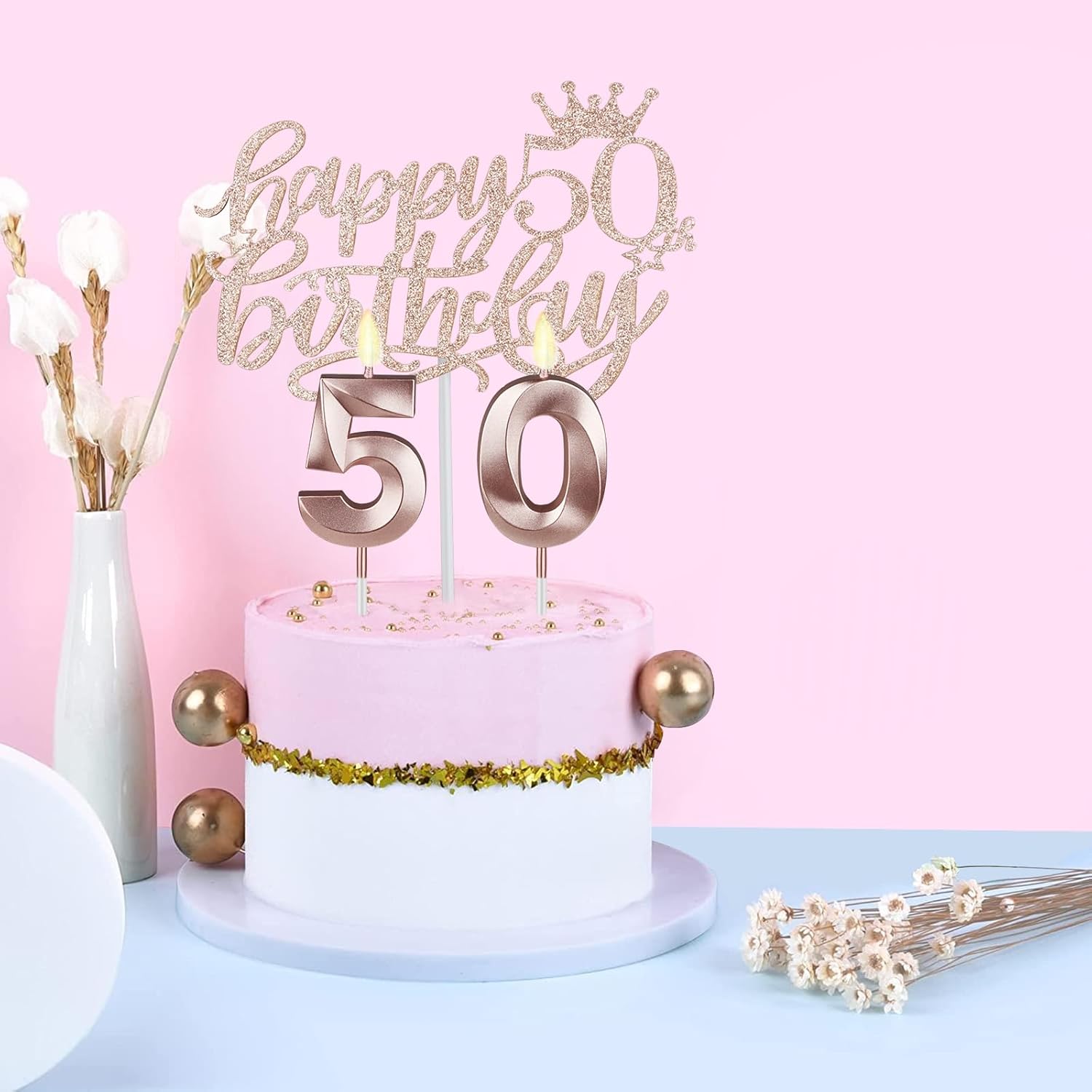 50th Birthday Decorations for Women, Including 50th Birthday Sash and Crown, Cake Topper and Candles, 50 Year Old Gifts for Women