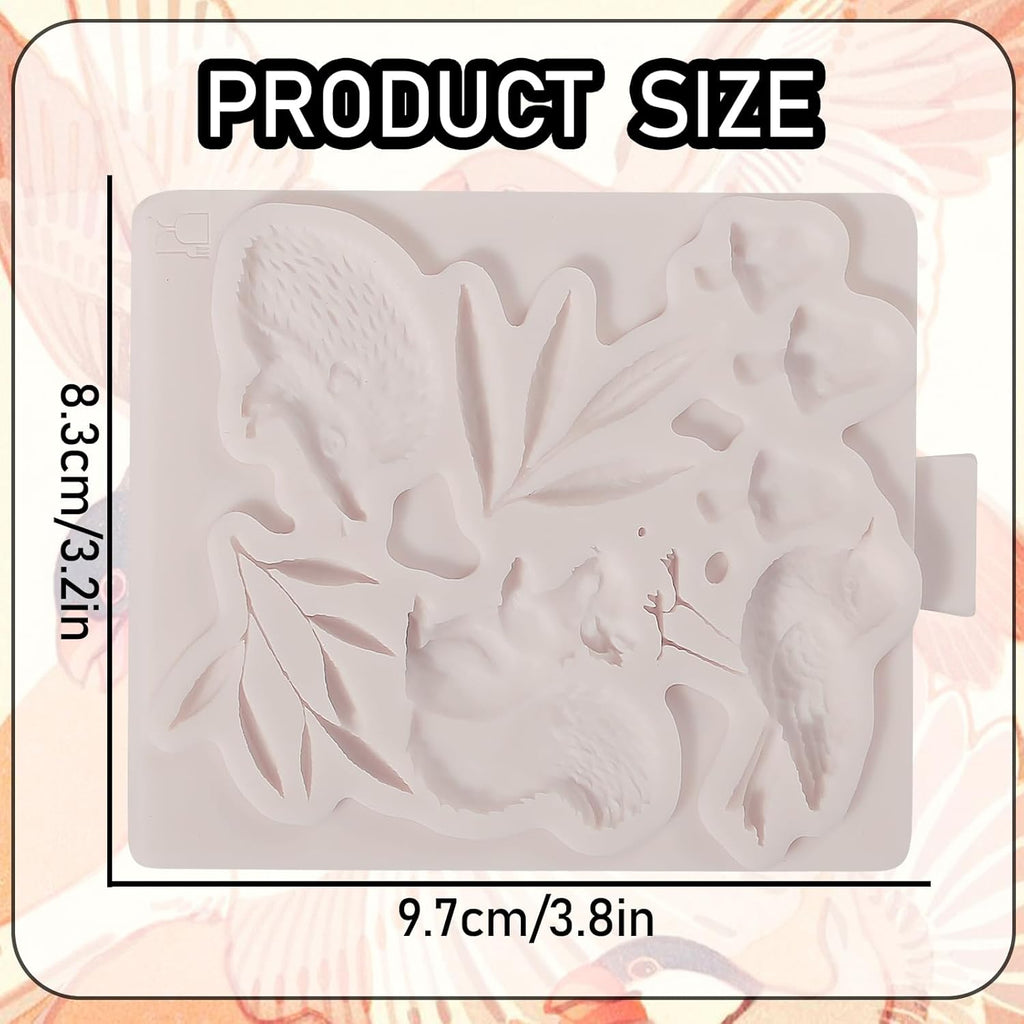 1Pcs Cute Hedgehog Squirrel Silicone Mold, Mushroom Leaf Chocolate Fondant Mold for Cake Decoration, Biscuits, Candy, Sugar Craft, Flower Paste, Clay, Resin Craft, Pendant, Home Decor