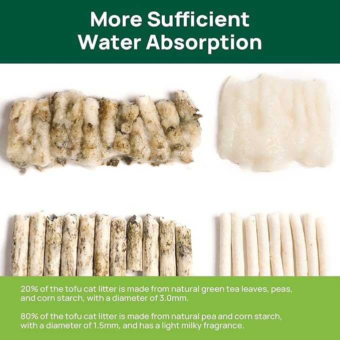 18lbs Tofu Cat Litter Clumping, Flushable, Dust-Free, Low Tracking, Lightweight, Ultra Absorbent and Fast Drying, 100% Natural Pea Husk Kitty Litter Solubility in Water, (9lbs×2bags)-PawvioPets