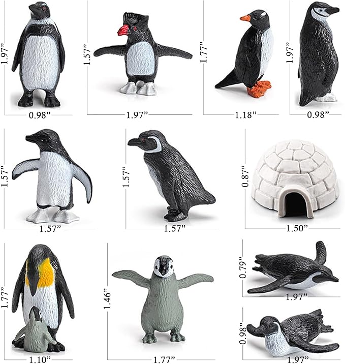 11PCS Penguin Toys, Plastic Arctic Animal Penguin Figures for Kids, Realistic Polar Animals Penguin Figurines Set with Igloo Model, Cake Topper Winter Miniature Toys Decoration-PawvioPets