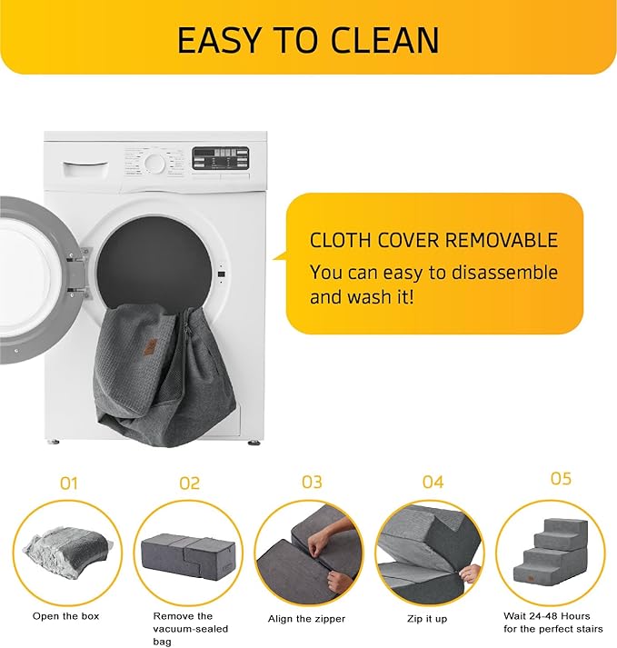 Dog Stairs for High Bed, Dog Steps for Bed Couch Sofa, 35D Foam Extra Wide Pet Steps for Small Dogs and Cats, Pet Stairs with Non-Slip Bottom Grey, 5 Steps-PawvioPets