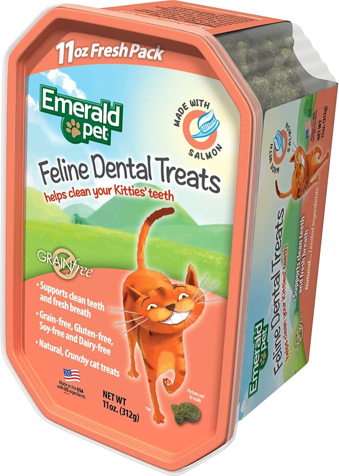 Feline Dental Treats — Tasty and Crunchy Cat Dental Treats Grain Free — Natural Dental Treats to Clean Cat Teeth, Freshen Cat Breath, and Reduce Plaque and Tartar Buildup — Salmon Treats, 11 oz-PawvioPets