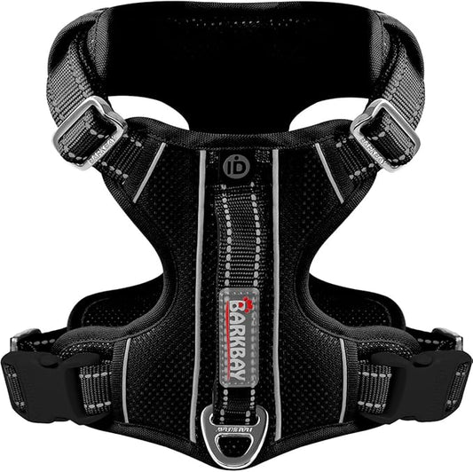 BARKBAY Dog Harness No Pull with ID Tag Pocket - Heavy Duty, Reflective, Easy Control for Large Dogs(Black,M)-PawvioPets