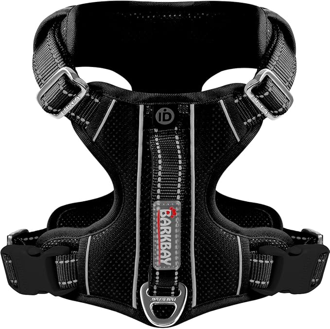 BARKBAY Dog Harness No Pull with ID Tag Pocket - Heavy Duty, Reflective, Easy Control for Large Dogs(Black,L)-PawvioPets