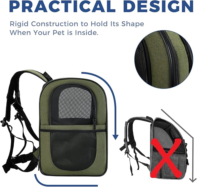 Apollo Walker Dog & Cat Carrier Backpack for 4-15lb Pets - Ventilated Safe Design with Padded Back Support, Breathable Mesh Pet Backpack for Hiking, Travel, Outdoor (Green)-PawvioPets