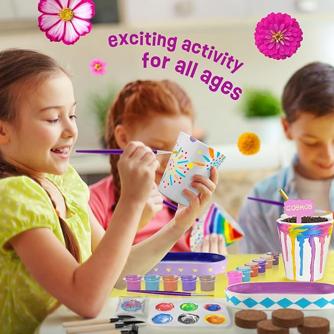 4 Set Paint & Plant Flower Gardening Kit - Gifts for Girls Ages 8-12, Arts and Crafts for Kids Ages 8-12, Kids Gardening Set, Birthday Toys Gifts for Girls Boys Ages 6 7 8 9 10 11 12-PawvioPets