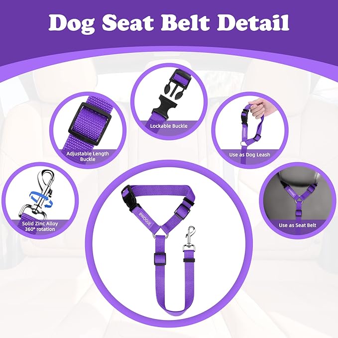 BWOGUE Pet Dog Cat Seat Belts, Car Headrest Restraint Adjustable Safety Leads Vehicle Seatbelt Harness (1 Pack)-PawvioPets