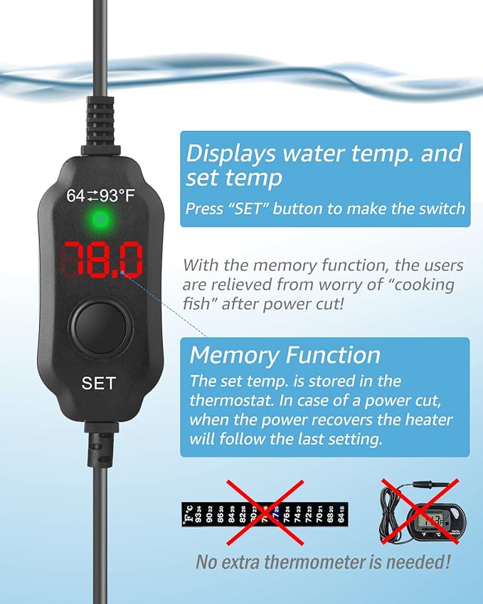 150W Adjustable Aquarium Heater Super Short Submersible Fish Tank Heater Fish Heater with LED Digital Display Thermostat, for Tanks 15-30 Gallons-PawvioPets