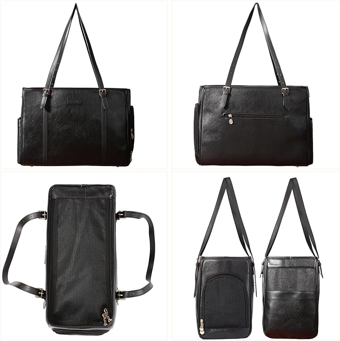 Fashion Dog Purse Pet Carrier Leather Bag for Small Dogs Cats Puppy, Portable Tote Bag Airline Approved Soft-Sided Carriers (Black)-PawvioPets