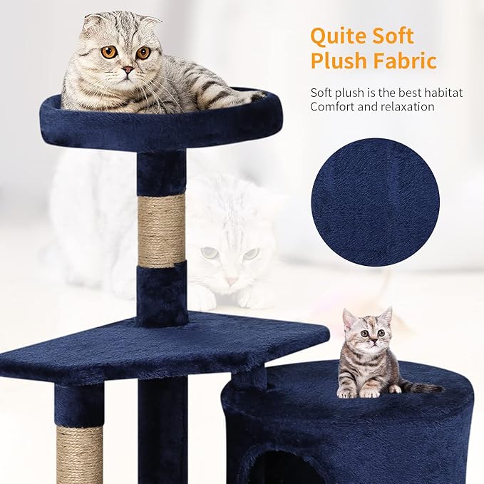 BestPet Cat Tree 36 inch Tall Scratching Toy Activity Centre Cat Tower Cat Condo Multi-Level Furniture Scratching Posts for Indoor Cats,Navy Blue-PawvioPets