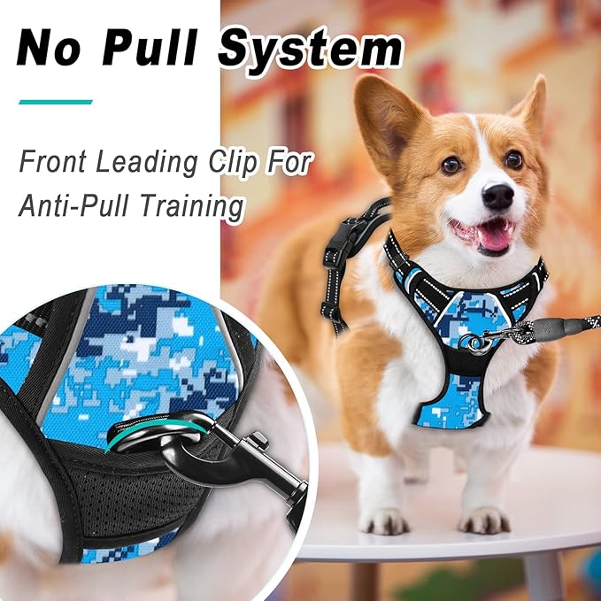 BARKBAY No Pull Dog Harness Large Step in Reflective Dog Harness with Front Clip and Easy Control Handle for Walking Training Running(Blue camo,M)-PawvioPets