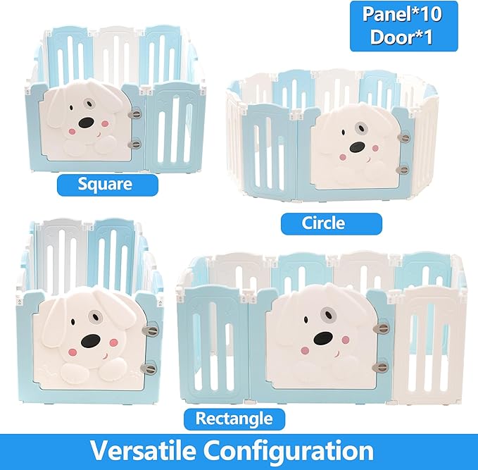 Foldable Dog Play Pen Indoors, Non-Slip Sturdy Puppy Playpen with Door, 25.5" H 10-Panel Adjustable Shape Dog Fence Pen for Small/Medium Dogs, Thickened, Easy to Store-PawvioPets