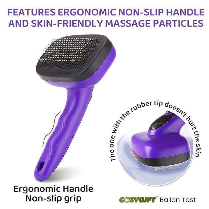 Dog Brush Kit – 3 PCS Grooming Set with Self-Cleaning Brush, Undercoat Rake & Pet Bath Brush. Great for Shedding, Tangles & Dirt Removal – Ideal for Long & Short Haired Dogs & Cats, Purple-PawvioPets