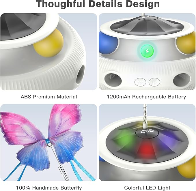 Automatic Interactive Cat Toys for Indoor Cats & Bored Adults - Kitten Toys with Fluttering Butterfly, Ambush Feather & Track Balls - Exercise & Stimulation for Playful Cats (Beige)-PawvioPets