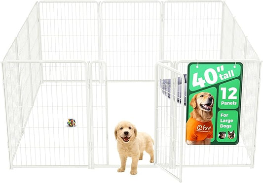 FXW Homeplus Unleashed Indoor Dog Playpen - Stress-Free and Safe Play, Heavy Duty 40 Inch 12 Wire Panels Dog Pen for Medium and Large Dogs, White│Patented-PawvioPets