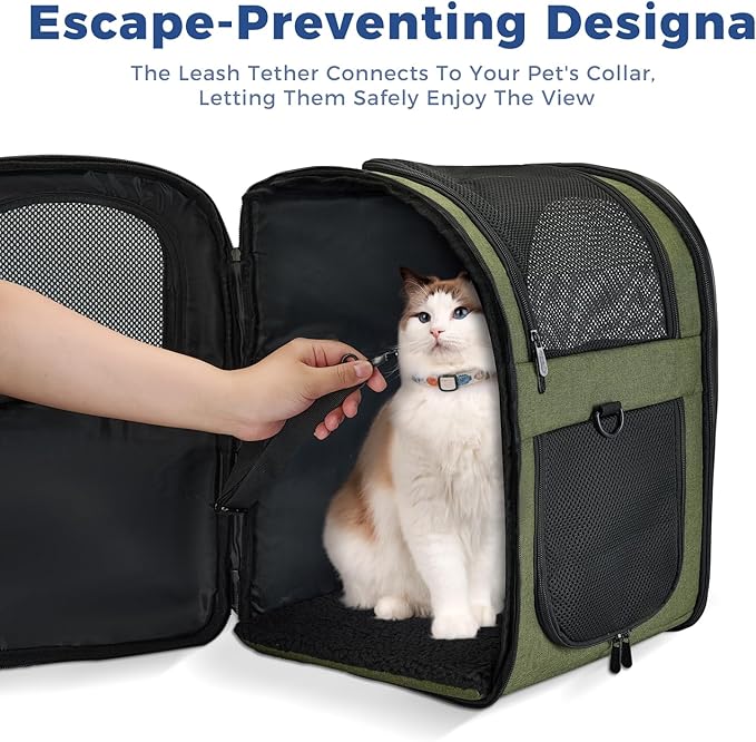 Apollo Walker Dog & Cat Carrier Backpack for 4-15lb Pets - Ventilated Safe Design with Padded Back Support, Breathable Mesh Pet Backpack for Hiking, Travel, Outdoor (Green)-PawvioPets