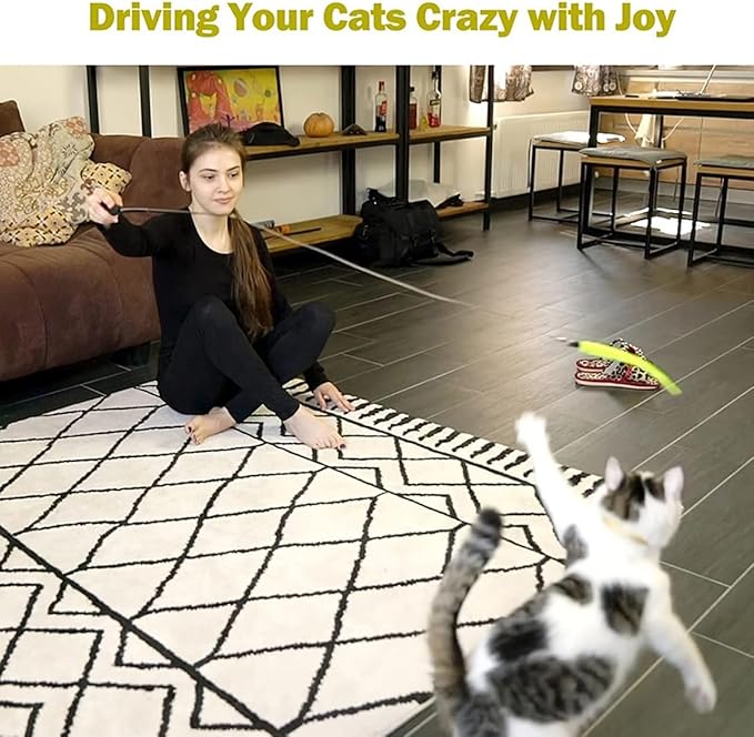 24 PCS Cat Worm Toy Refills Cat Wand Toy Replacement Interactive Wand Accessories Feather Worm Teaser Refills Attachment-PawvioPets