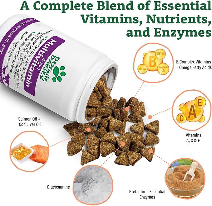 Doggie Dailies 5 in 1 Multivitamin for Dogs, Dog Multivitamin for Skin and Coat Health, Joint Health, Improved Digestion, Antioxidants, Support a Healthy Immune System (Peanut Butter) 225 Soft Chews-PawvioPets