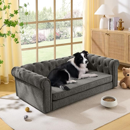 Dog Sofa Couch for Medium to Large Dogs, 55" Memory Foam Pet Sofa Couch with Washable Fabric, Durable Elevated Dog Bed with Legs, Removable Cushion for Medium and Large Dogs, Dark Grey-PawvioPets