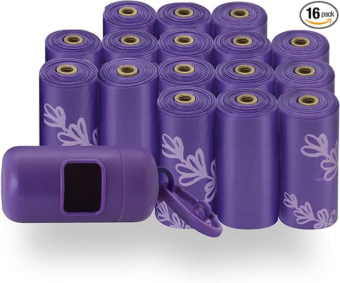 Best Pet Supplies Dog Poop Bags (240 Bags) for Waste Refuse Cleanup, Doggy Roll Replacements for Outdoor Puppy Walking and Travel, Leak Proof and Tear Resistant, Thick Plastic - Purple-PawvioPets