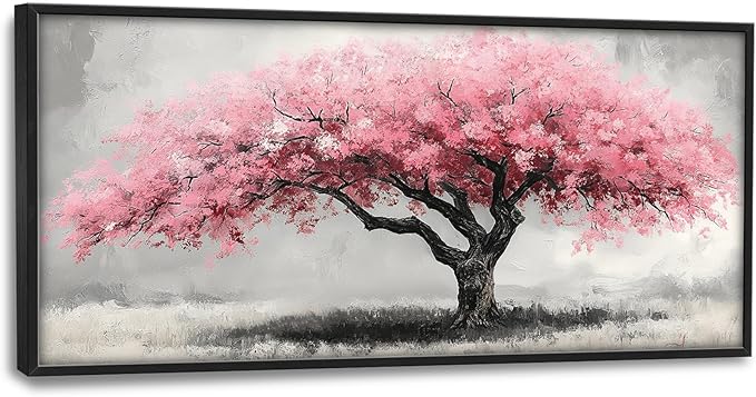 Extra Large Framed Pink Tree Wall Art,Abstract Tree of Life Wall Decor,Pink and Grey Pictures for Living Room,Canvas Print Painting Modern Artwork Bedroom Office Bathroom Home Decor 60L x30W-PawvioPets