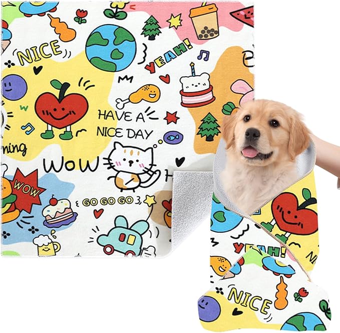 Cat Grooming Wrap, [XXL] Cat Restraint Wrap for Nail Clipping, Ear Cleaning, and Teeth Brushing, Self-Adherent, Anti-Bite, Anti-Scratch, Anti Scratch, Colorful Graffiti-PawvioPets