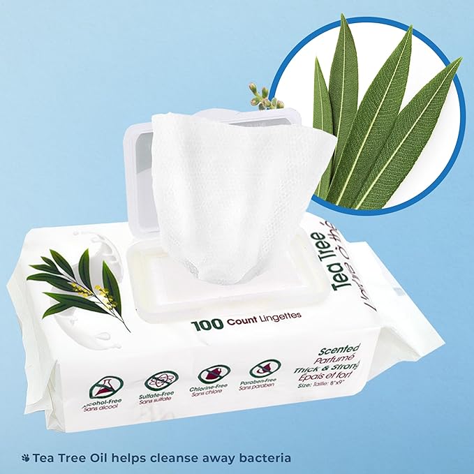 Best Pet Supplies Pet Wipes for Dogs - Dog Wipes Cleaning Deodorizing, for Coats, Ears, Paws - Cleansing, Tea Tree, 400 Count-PawvioPets