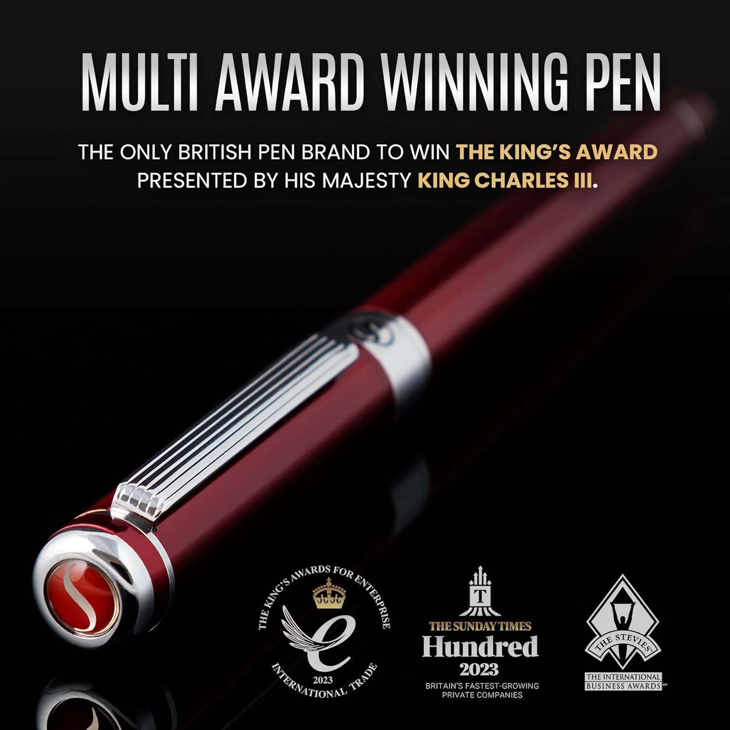 Scriveiner Deep Crimson Red Fountain Pen - Stunning Luxury Pen with Chrome Finish, Schmidt Nib (Medium), Best Pen Gift Set for Men & Women, Professional, Executive, Office, Nice Pens