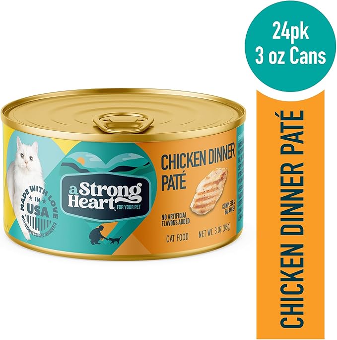 A Strong Heart Canned Wet Cat Food, Chicken Dinner Paté - 3 oz Cans (Pack of 24), Made in The USA with Real Chicken-PawvioPets