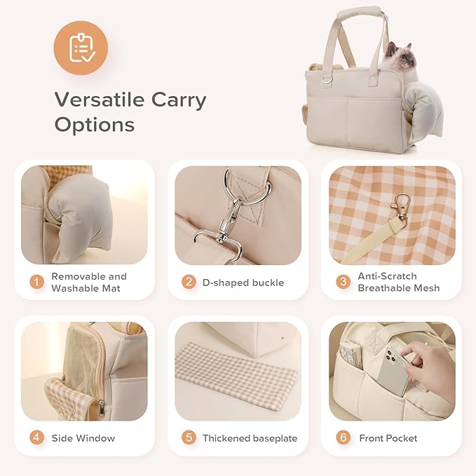 Dog Carriers for Small Dogs, Soft Sided Folding Small Dog Carrier for Dogs Medium Cats Puppies up to 13 Lbs, Washable Breathable Puppy Carrie Carrier for Outdoor Travel (Small Beige)-PawvioPets