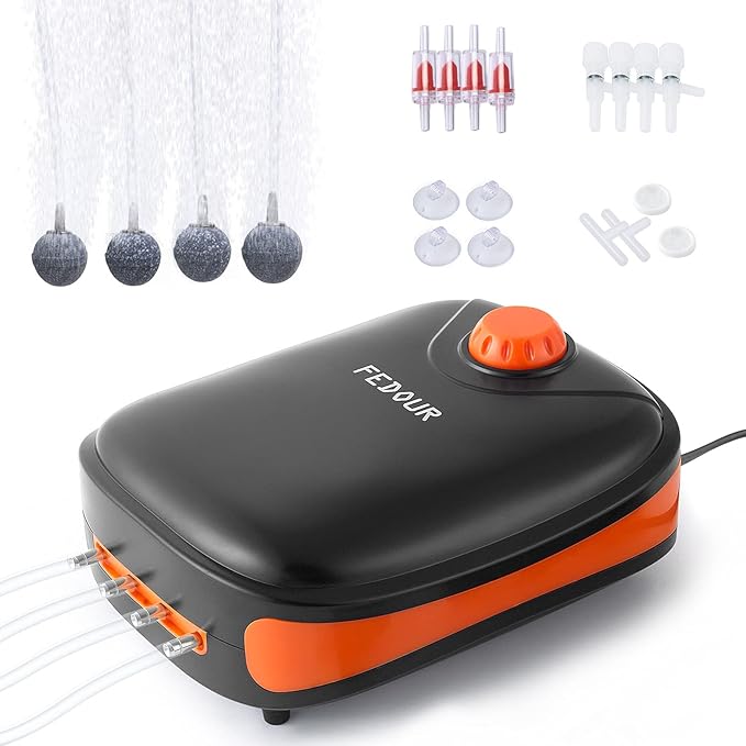 FEDOUR 4W/5W/8W Aquarium Corded Electric Air Pump, 96GPH/160GPH/256GPH Dual Outlets 4 Outlets Oxygen Pump, Ultra Quiet Aquarium Bubbler for up to 300 Gallon Fish and Turtle Tank-PawvioPets