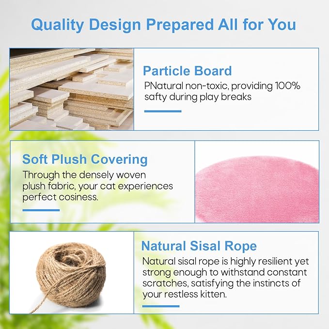 FDW Cat Tree 54in Cat Tower Multi-Level Durable Cat Scratching Post & Cozy Fun Cat Jumping Platform Space Saving Cat Condo Pet Play House for Indoor Cats,Pink-PawvioPets