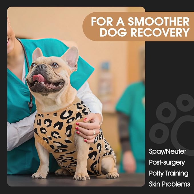 FUAMEY Recovery Suit for Dogs After Surgery,Soft Breathable Dog Bodysuit E-Collar & Cone Alternative Surgical Suit,Male Female Dog Neuter Spay Suits Anti Licking Wounds Onesie Brown Leopard S-PawvioPets