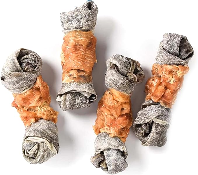 Dog Treats Chicken Wrapped Cod Skin Knotted Bones-6.5", All-Natural Healthy Fish Skin Dog Chew Treats, Rich in Omega-3 Protein, 4 Counts, 10.6 OZ-PawvioPets