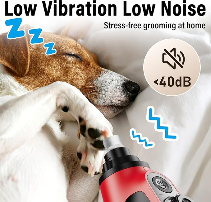Casfuy Smart 6-Speed Dog Nail Grinder - 50% More Power Pet Nail Grinder with 2 LED Lights Quiet Rechargeable Electric Dog Nail Trimmers File Toenail Grinder for Large Medium Small Dogs & Cats (Red)-PawvioPets