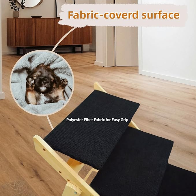 Foldable Dog Stairs/Ramp with 4 Steps - Durable Wooden Pet Stairs for Small, Medium, Large Dogs - Black (5098)-PawvioPets