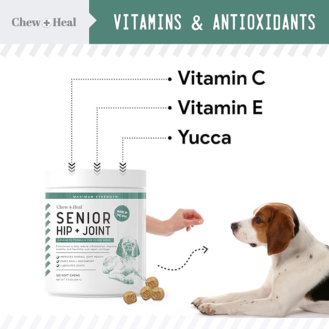 Glucosamine for Dogs Hip and Joint Supplement - 120 Soft Chews for Senior Dogs with Glucosamine, Chondroitin, MSM, Vitamin C, and Omegas - for Mobility, Cartilage, and Joint Health-PawvioPets