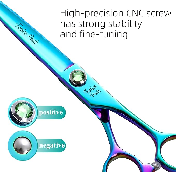 Fenice Peak 7.5'' Green Straight Dog Grooming Scissors Pet Shears with Ergonomic Offest Handle and Simulated Emerald Screw 440C Grooming Scissors Trimming Shears Durable and Sharp-PawvioPets