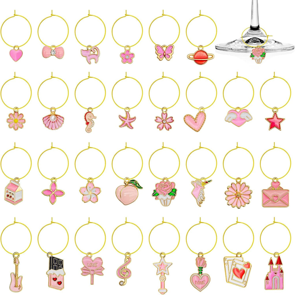 30PCS Wine Glass Charms Identification Markers for Stem Glasses, Wine Tasting Party Favors Holiday Decorations