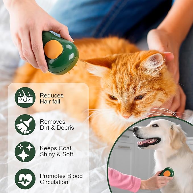 3-in-1 Steam Brush for Cat and Dog Deshedding - Portable Pet Hair Removal Tool for Indoor Shedding, Grooming Supplies-PawvioPets