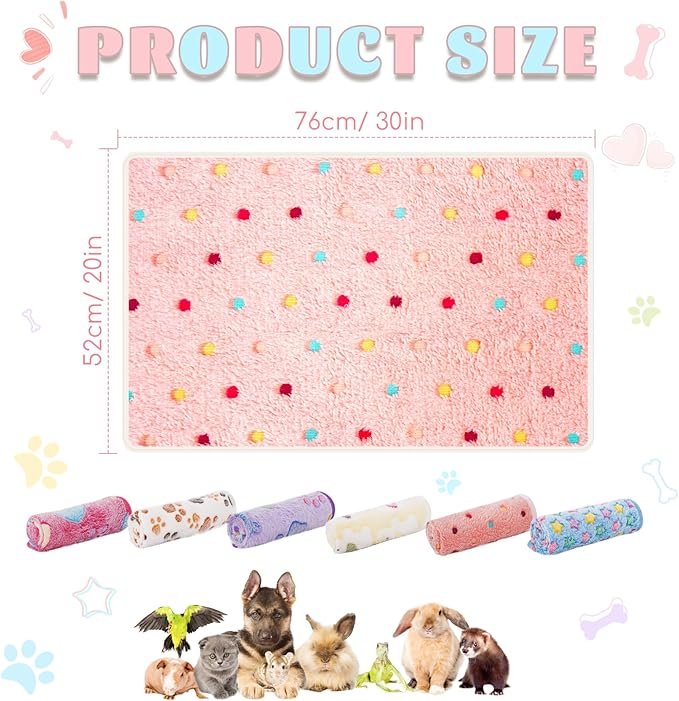 6 Pack Guinea Pig Cage Liner, Washable Guinea Pig Fleece Blankets Beding Accessories, Flannel Throw Warm Sleep Mat, Pet Pee Pads for Small Animal Hamster Rabbit Puppy Cat (Light Color, 30x20 Inch)-PawvioPets