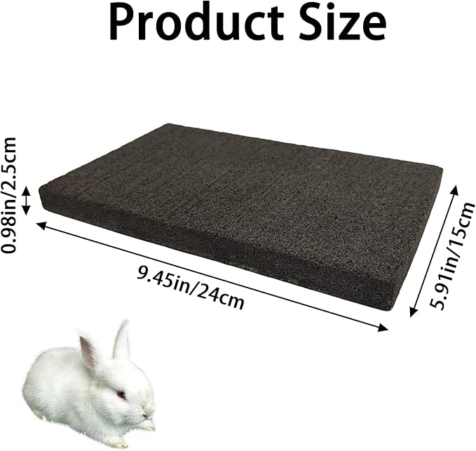 BNOSDM Rabbit Grinding Claw Pads 2 Pack Bunny Scratch Foot Pads Natural Hamster Lava Stone for Teeth Grinding Black Guinea Pig Scratching Board Chew Toy for Ferret Chinchilla Mouse-PawvioPets
