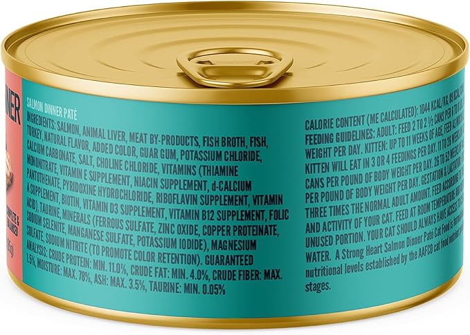 A Strong Heart Canned Wet Cat Food, Salmon Dinner Paté - 3 oz Cans (Pack of 24), Made in The USA with Real Salmon-PawvioPets