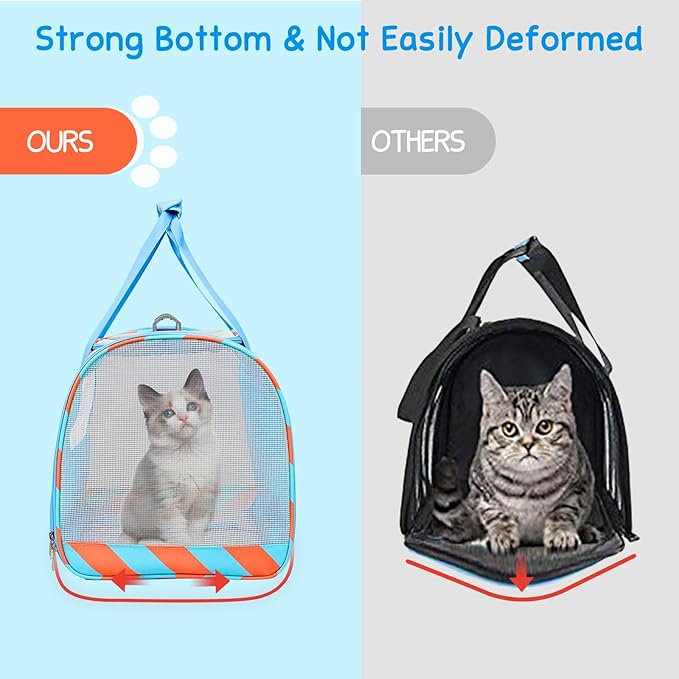 BurgeonNest Cat Carrier, Dog Cat Carriers for Large Medium Cats Under 20 lbs, Soft Sided Pet Carrier, Collapsible Travel Carry Puppy Kitten Cat Carrier with Big Side Bag (Medium, Blue-Orange)-PawvioPets