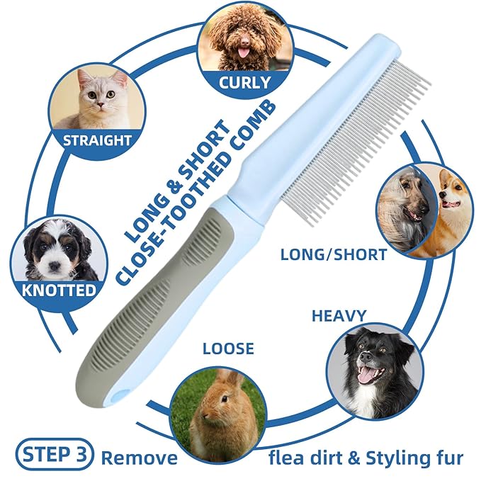 Dog Brush for Shedding,7 PCS Pet Grooming Brush Kit to De-fur & Hair Slicker Deshedding Brushes with Undercoat Rake Comb Bath Brush&Nail Clipper for Grooming Short Long Haired Dogs Cats Blue-PawvioPets